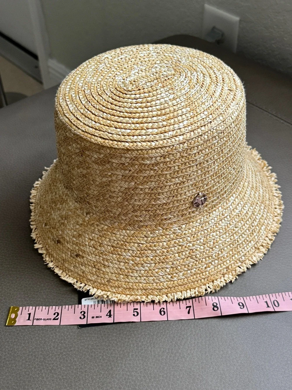 Nine West Natural Straw Bucket Hat with Logo Charm